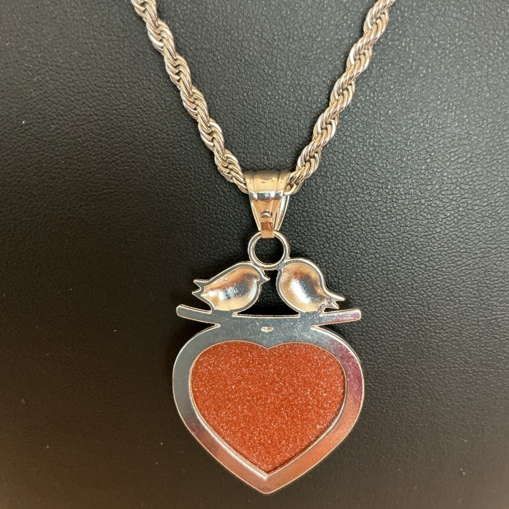 Brown Goldstone Silver Tone Pendant Necklace - Picture 4 of 4